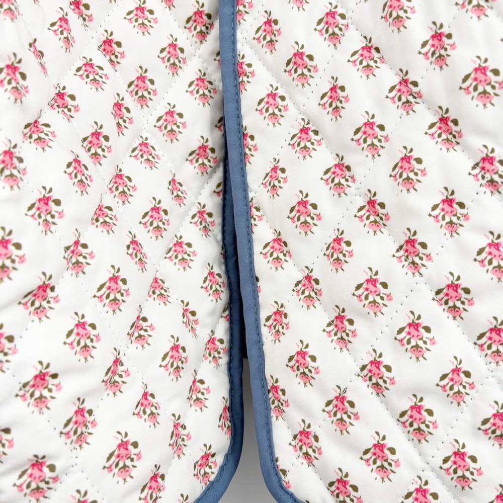 Womens Reversible Quilted Patchwork Boho Floral Cottagecore Jacket Pink Blue M - Picture 4 of 8